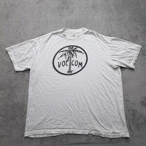 Volcom Shirt Mens 2XL White Palm Tree Graphic Logo Skate Surf Casual T-Shirt